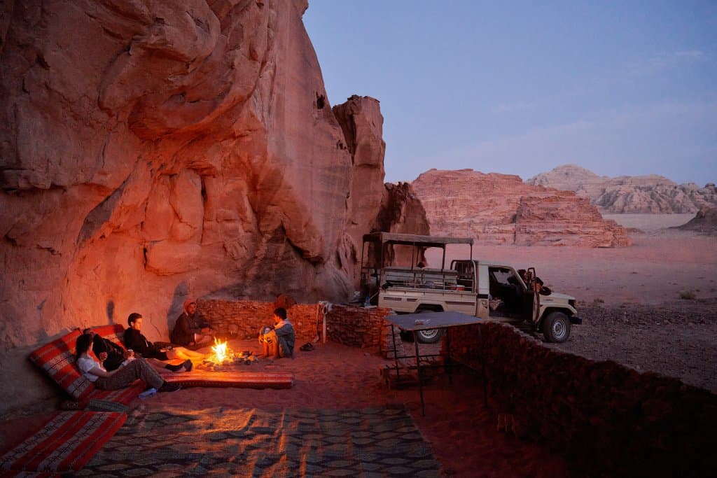 outdoor camping under the stars in the wadi rum desert in Jordan